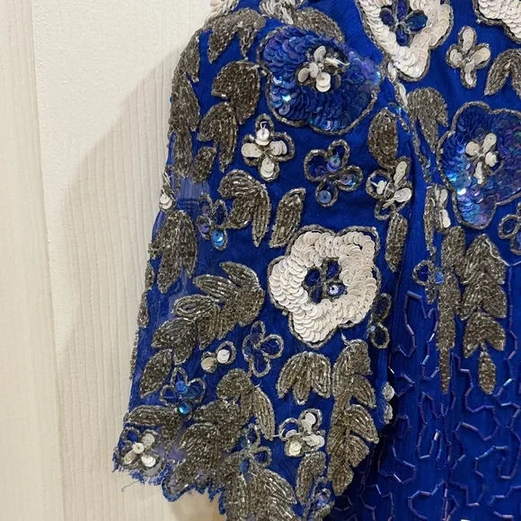 Laurence Kazar vintage Blue Embroidered Dress size small - Picture 3 of 12